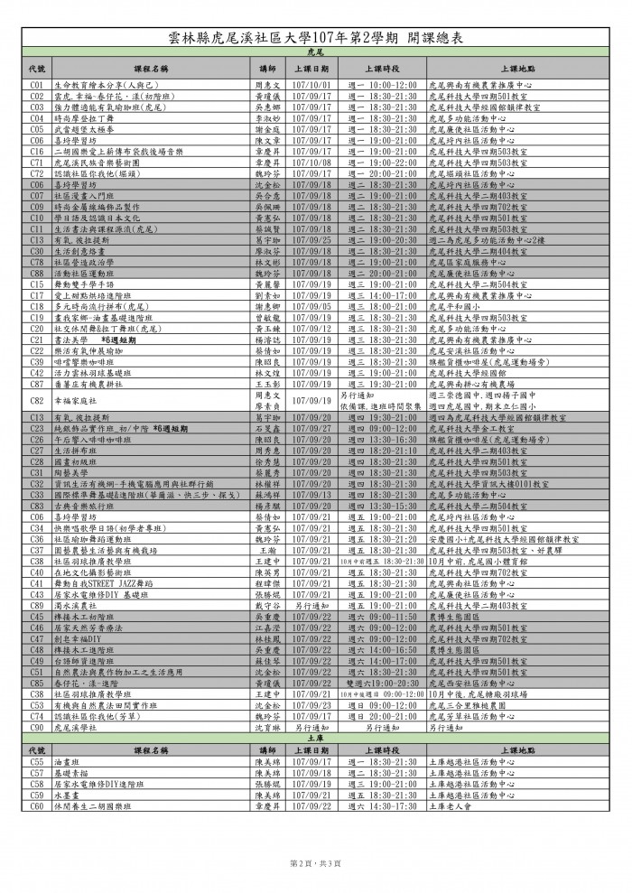 開課總表(含地址對應表)